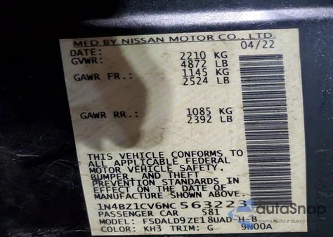 2022 Nissan Leaf Sv Plus z USA, uszkodzony, nr VIN 1N4BZ1CV6NC563223